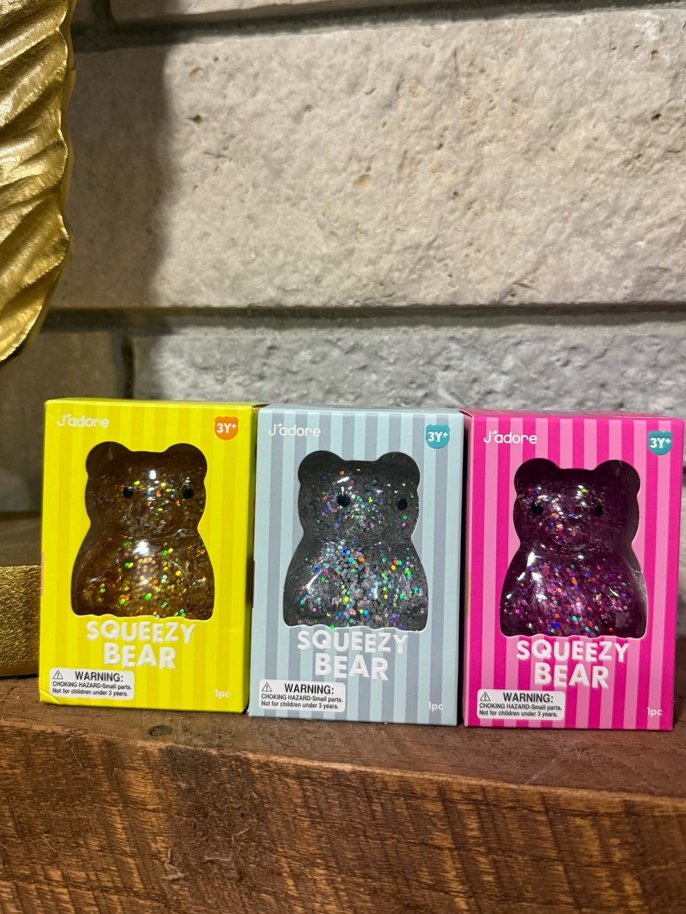J’Adore Squeezy Bear Glitter Squishy Toy - Gold, Silver, Pink Bundle
